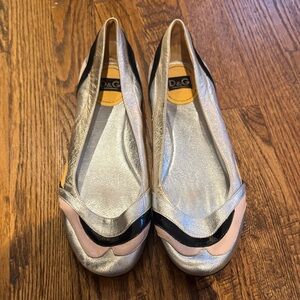D&G Women's Silver and Pink Baller Flats 11US